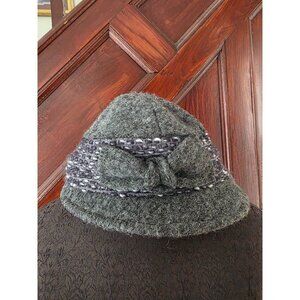 Creativa Womens Grey Wool Cloche Hat With Bow Made In Italy